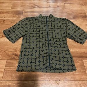 Iets frans monogram double zipper mock neck top size medium